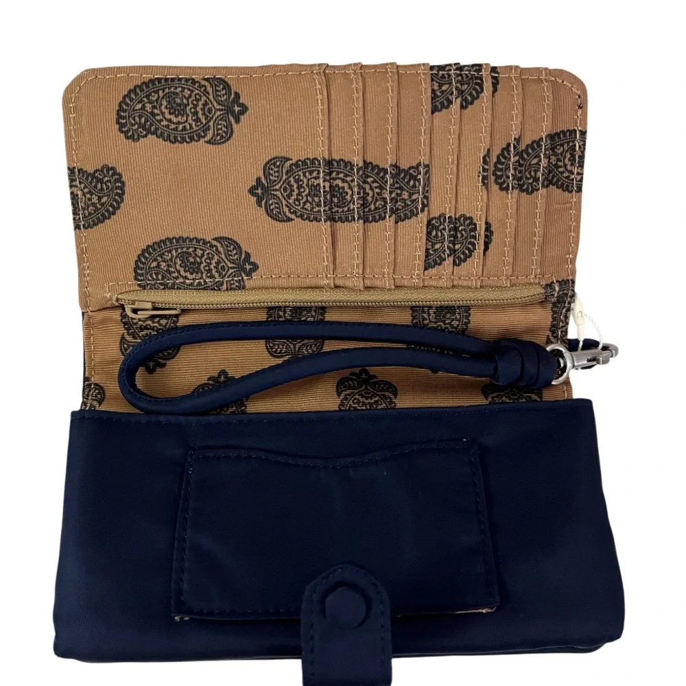 NWT Vera Bradley Phone Wristlet Multipocket Wallet Removable Strap Navy Blue Tan